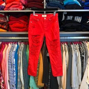 Lucky Brand red distressed Sienna cropped slim boyfriend fit jeans size 26